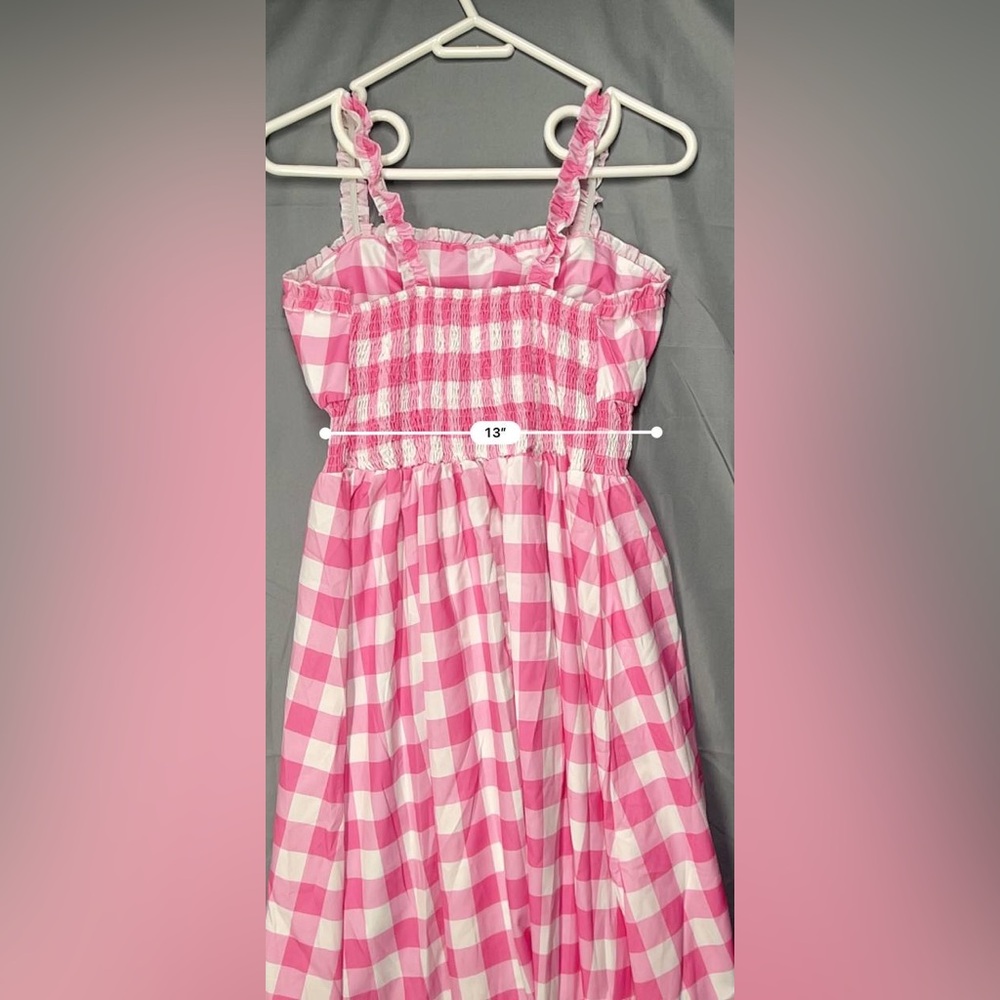 Barbie Pink Gingham Plaid Sz XL Ruched Waist Ruffles Barbiecore‎ Cosplay Y2K - Picture 4 of 6